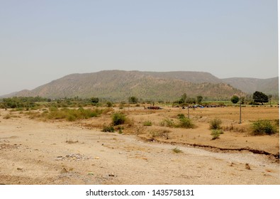 View Of Dry River In India  With Background Of Nature And  Mountain 