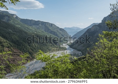 View of the dry Var river between the mountains of the Alpes-Maritimes hinterland in France