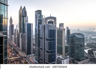 View Of Dubai International Financial District At Sunrise. Dubai, UAE.