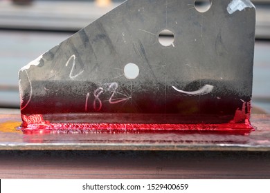View Of The Dye Penetrant Inspection (DP) Of The Nondestructive Testing To The Fillet Weld. The Penetrant Is Then Applied To The Surface Of The Item Being Tested.