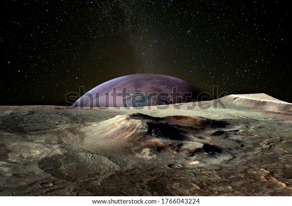 View of Earth from moon. Elements of this image\
furnished by NASA