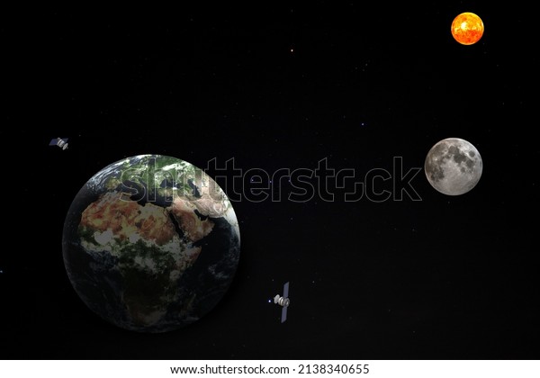 View of Earth,\
Moon and the Sun from space\
