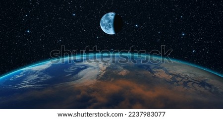 View of Earth from outer space with millions of stars around it.