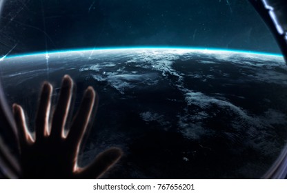 View Of Earth Planet From Spaceship Or Space Station. Elements Of This Image Furnished By NASA