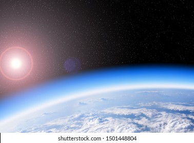 View of the Earth from space adn sun, blue planet and deep black space