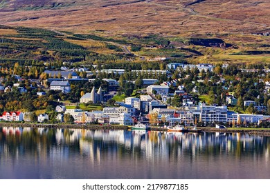 View From The East Over The Fjord Eyjafjörður To Akureyri, Iceland