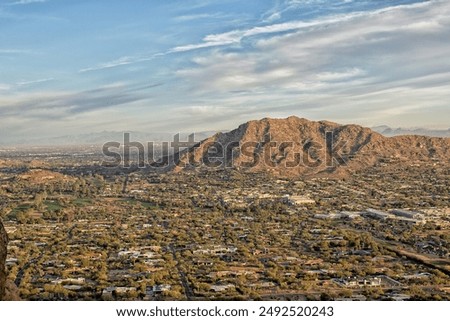View from Echo Canyon walking trail looking out over housing of the Scottsdale area of Phoenix, Arizona
