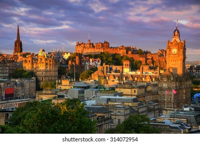 View of Edinburgh castle from Calton Hill, Edinburgh, Scotland.