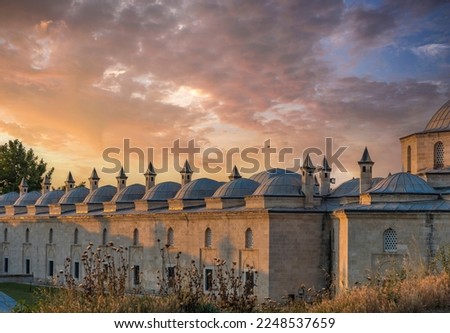View of Edirne 2.Bayezid kulliye at sunset time with beautiful colorful clouds, kulliye is an islamic school to educate students for imperial positions
