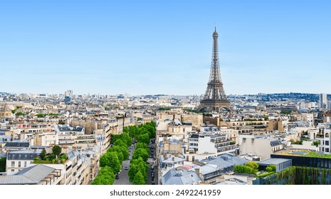 View of the Eiffel Tower from the Arc de Triomphe in Paris