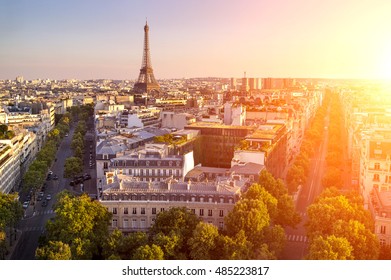 View of the Eiffel tower view from the arc de triomphe in Paris, France - Shutterstock ID 485223817