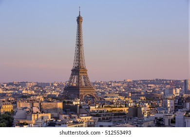 View of the Eiffel tower view from the arc de triomphe in Paris, France