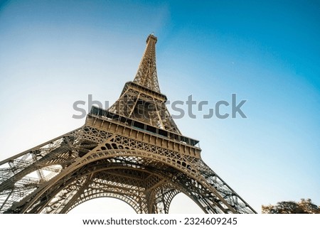 View of Eiffel tower with blue sky, Paris, France