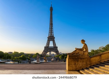 View of Eiffel Tower from Jardins du Trocadero in Paris, France. Eiffel Tower is one of the most iconic landmarks of Paris - Powered by Shutterstock