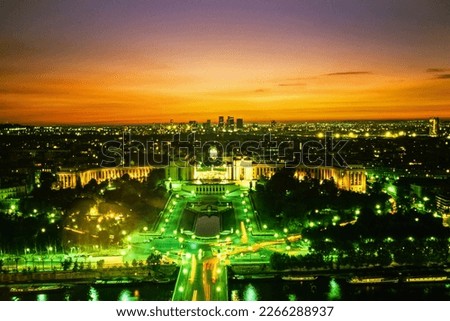 View from the Eiffel tower at the night skyline in Paris