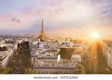 View of Eiffel tower and Paris.