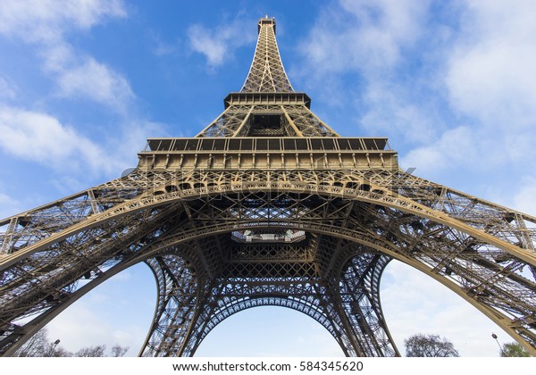 View Eiffel Tower Paris Clear Blue Stock Photo (Edit Now) 584345620