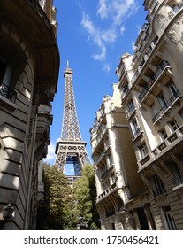 View of the Eiffel Tower in Paris as seen from the Rue de Buenos Aires