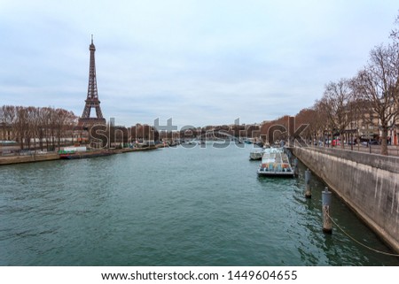View of Eiffel Tower and sienna river in Paris, France. Travel.