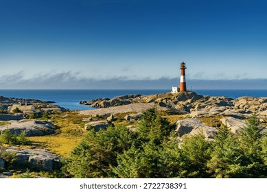 A view of the Eigeroy Lighthouse on the small island of Midbrodoya near Eigersund in southern Norway