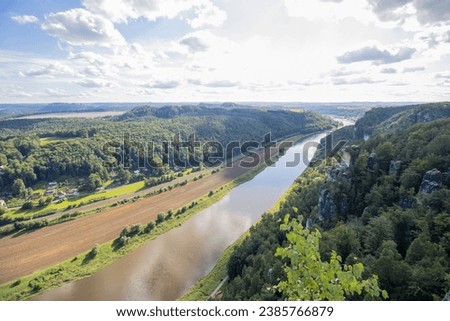 View to the Elbe river from the Bastei in  Saxony Germany