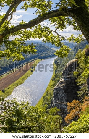 View to the Elbe river from the Bastei in Saxony Germany