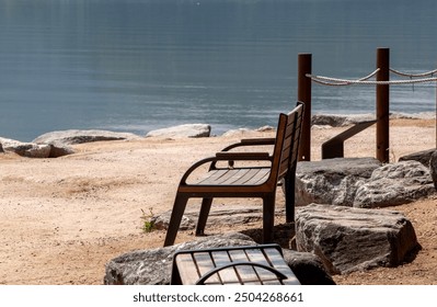 View of the empty benches at the lakeside - Powered by Shutterstock