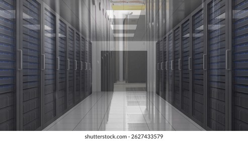 View of empty computer server room in seamless pattern. Cyber security and business data storage technology concept