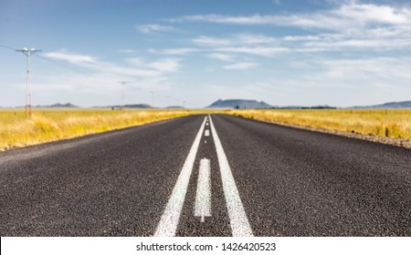 View Of An Empty Country Highway Road In South African Farmland Region