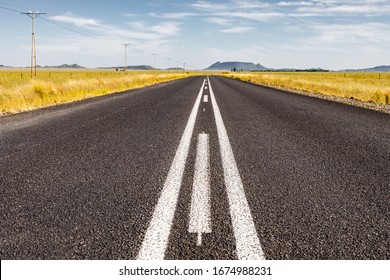 View Of An Empty Country Highway Road In South African Farmland Region