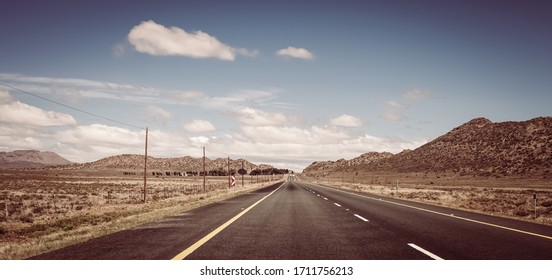 View Of An Empty Country Highway Road In South African Karoo Region 