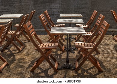 View of empty outdoor cafe, selective focus.