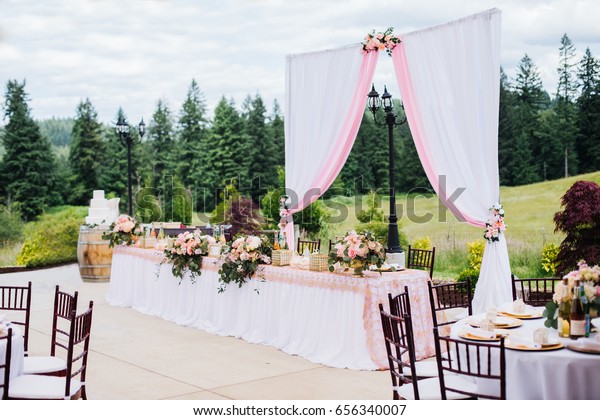 View Empty Outdoors Wedding Reception Venue Food And Drink