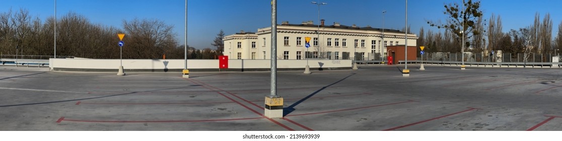 View of an empty parking lot.