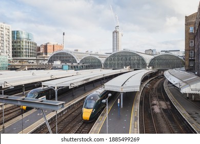 View Of Empty Platforms  Of Paddington Train Station And Buildings In London, UK