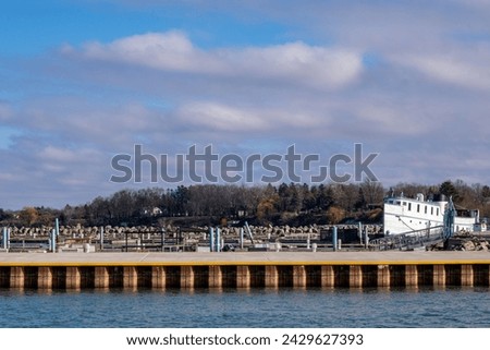 View of empty port dock small city winter sunny day