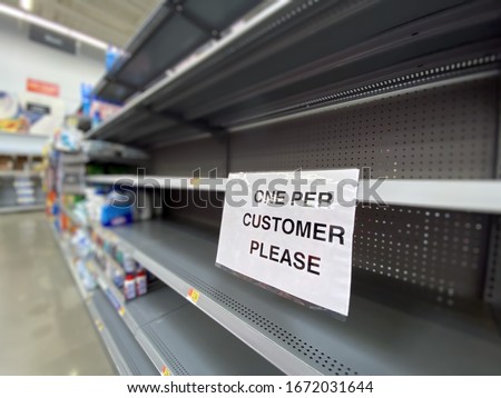 A view of empty shelves at a department store during the Coronavirus pandemic of 2020.