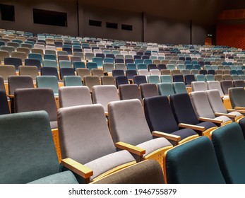 View Of Empty Theater Or Cinema Hall With Empty Rows Of Audience Seats During The Pandemic And Lockdown With Cancelled Live Events And Performaces