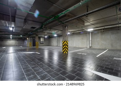 View of an empty underground parking lot