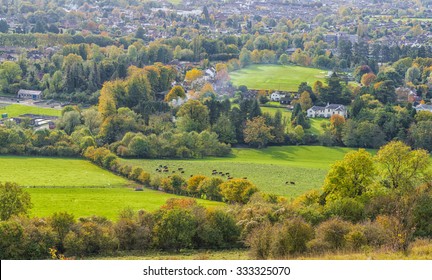 View of English countryside in the fall colors, North Downs in Surrey