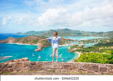 View of English Harbor from Shirley Heights, Antigua, paradise bay at tropical island in the Caribbean