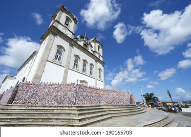 View from the entrance steps of the famous Igreja Nosso Senhor do Bonfim da Bahia church in Salvador Bahia Brazil