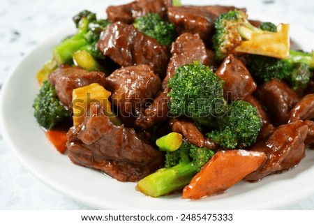 A view of entree of beef broccoli.