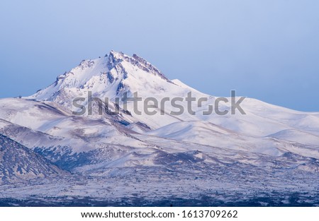 view of Erciyes mountain covered with snow