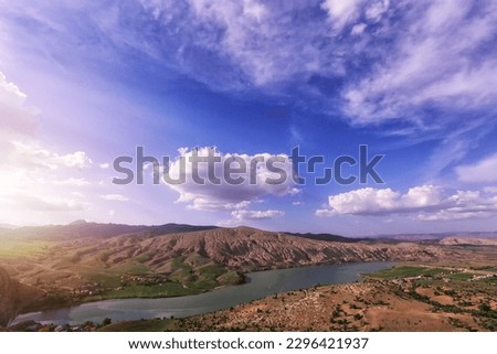 View of the Euphrates (Firat). It is the longest and one of the most historically important rivers of Western Asia. Together with the Tigris, it is one of the two defining rivers of Mesopotamia.