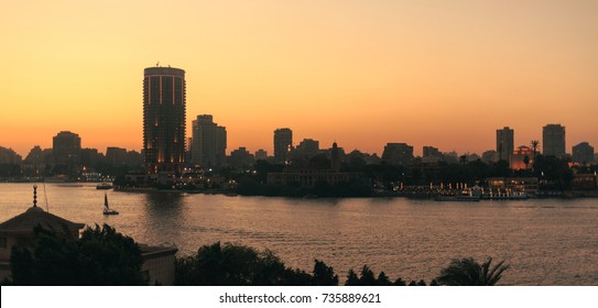 View evening sunset color clouds, Sunset over the River Nile,Cairo, Egypt.