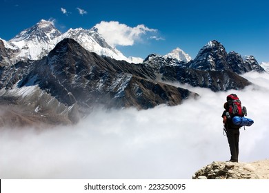 view of Everest from Gokyo Ri with tourist on the way to Everest base camp - Nepal 