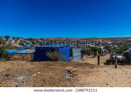 A view of the extent of an informal settlement in Windhoek, Namibia in the dry season