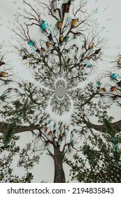 View Of The Facade Of The Building Birdhouse On A Tree