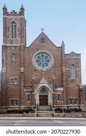 View At The Facade Of  The Trinity United Church In Kitchener, Ontario, Canada.